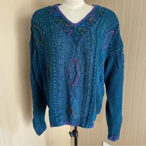 Vintage Colours By Alexander Julian Oversized Sweater Cotton Hand Knit  Size M